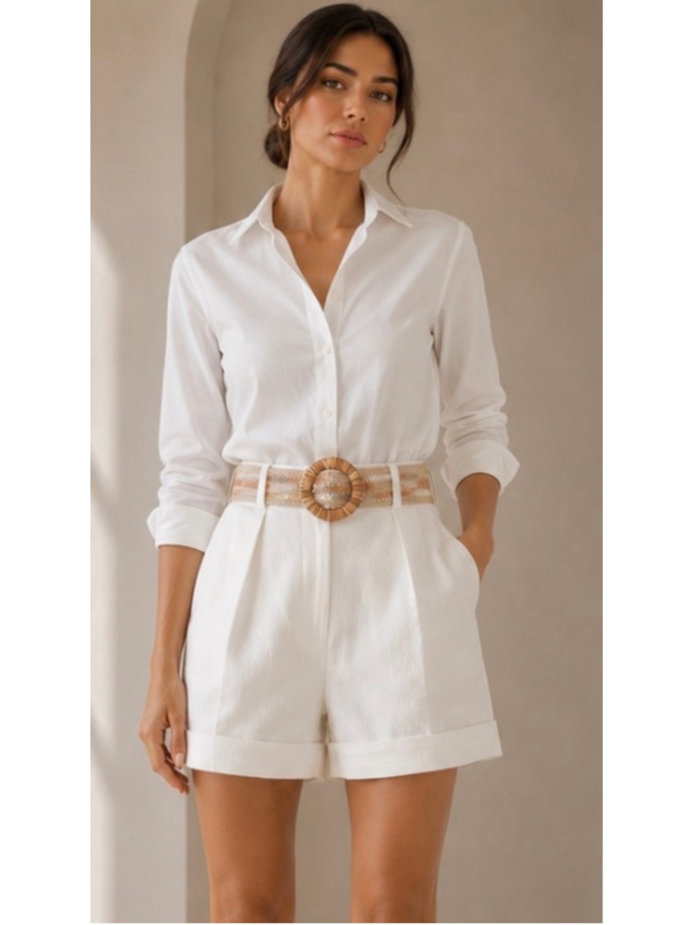 Zimmermann High Waist Shorts White Beige 3/L/10-12 NWT Boho Chic